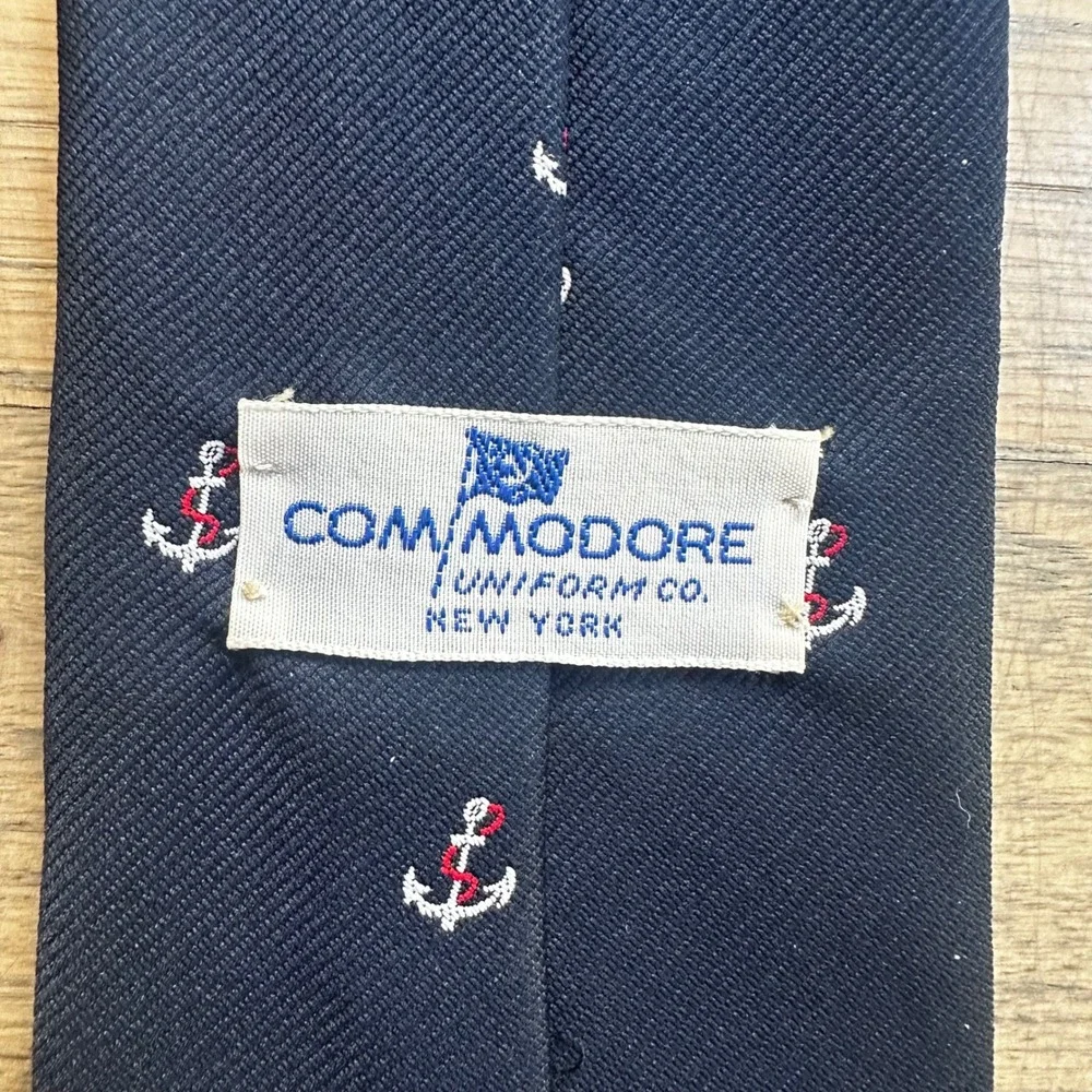 Commodore Uniform Co. Navy Blue Necktie Anchor Nautical Theme Menswear‎